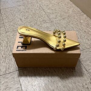 JW PEI Metallic Gold Heels with Beaded Strap